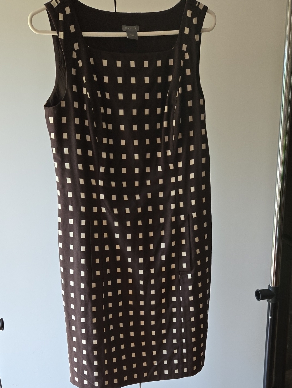 Ann Taylor Brown and Cream Square-Print Midi Sheath Dress